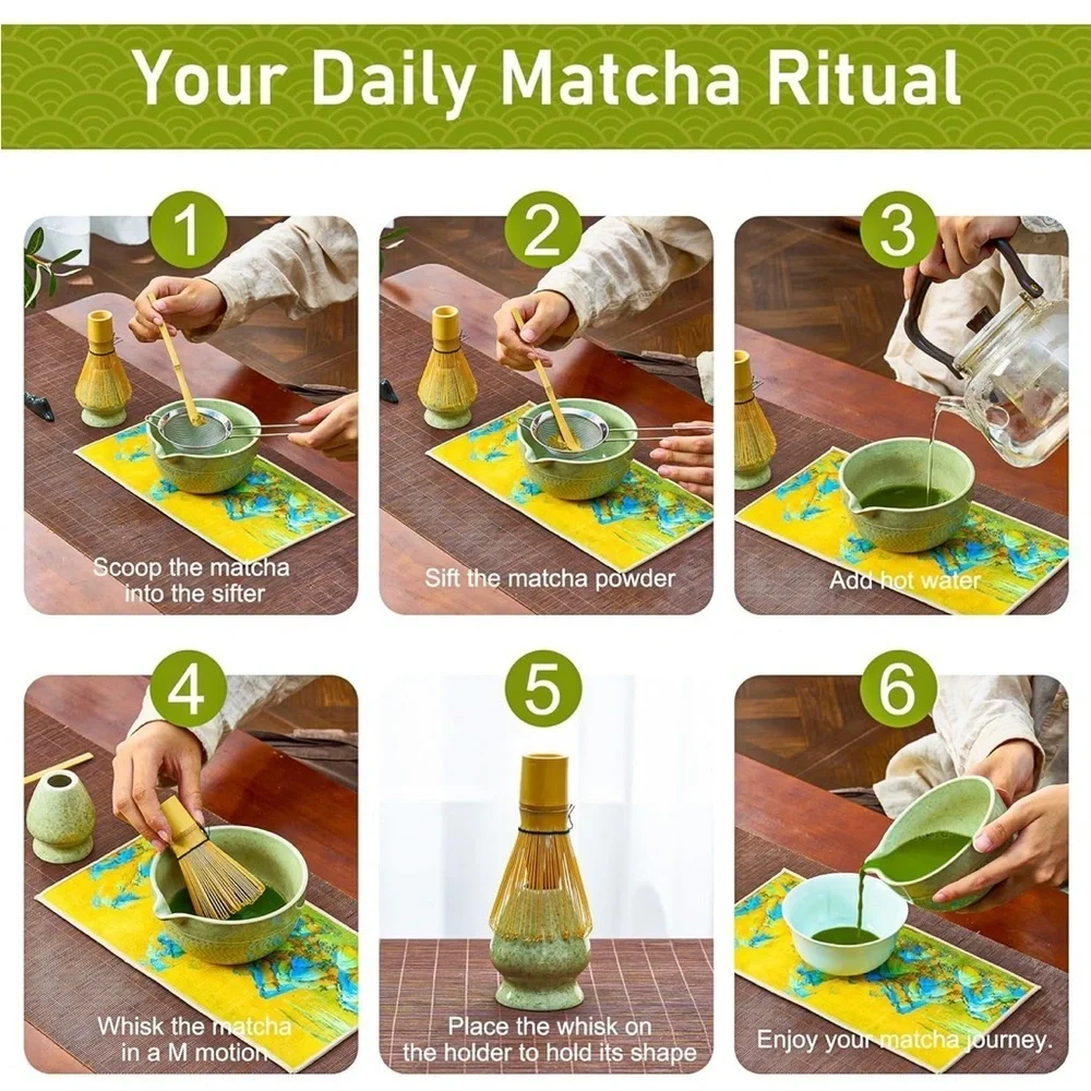 Brand New Matcha Whisk Set 8-Piece Japanese Tea Ceremony Kit Ceramic Bamboo